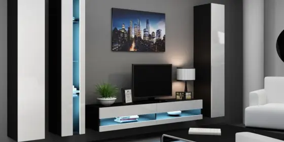 Mediawand Wohnwand 4 tlg - SENTIC 7 - Schwarz/Weiss Hochglanz inkl.LED ansehen