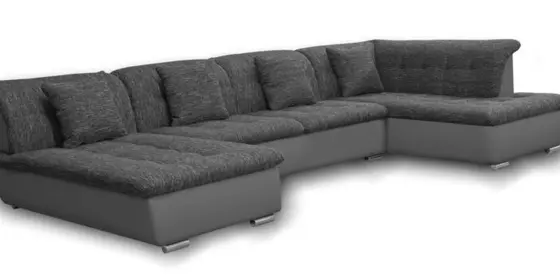 Couchgarnitur NICOLE mit Schlaffunktion Ottomane Links Grau/Schwarz ansehen