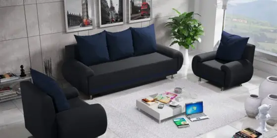 Sofa Set MIKA 3-1-1 Sofagarnitur in Polyesterstoff Anthrazit / Blau ansehen