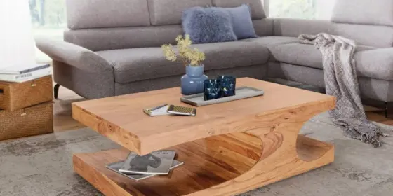 Couchtisch Massivholztisch BUANA 118x70x38 cm mit Ablage Holz Akazie ansehen