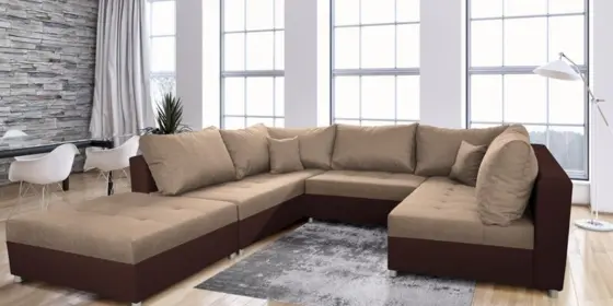 Wohnlandschaft Sofa ANDRO mit Schlaffunktion und Hocker Dunkelbraun-Cappuccino ansehen