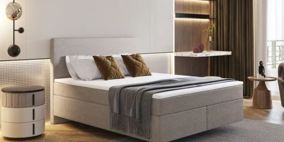 Boxspringbett Schlafzimmerbett DEVIL Delux 180x200cm in Stoff Scala Braungrau ansehen
