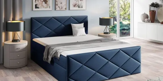 Boxspringbett Schlafzimmerbett KOSMOS 180x200cm Stoff Fancy Dunkelblau ansehen