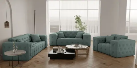 Sofaset Designersofa CHANTAL 3-2-1 in Stoff Opera Velvet Saphir ansehen