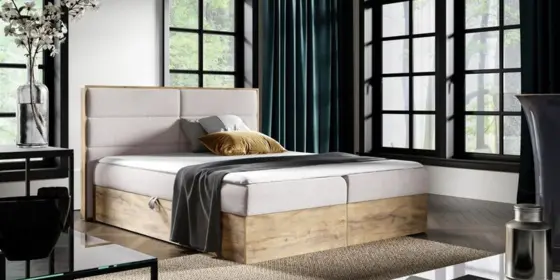Boxspringbett Bett LAMBROS 180x200 Lancelot Eiche Stoff Hellbeige ink.Bettkasten ansehen
