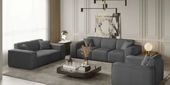 Sofaset Designersofa CELES 3-2-1 in Stoff Scala Grau ansehen