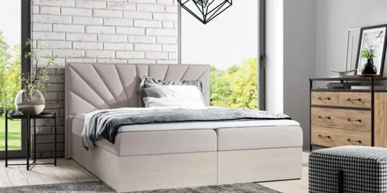 Boxspringbett Bett DAIMON 180x200cm Nordic Teak Stoff Hellbeige inkl. Bettkasten ansehen