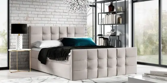 Boxspringbett Schlafzimmerbett OVIEDO LUX 180x200cm Stoff Faro Beige ansehen