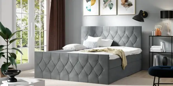 Boxspringbett Schlafzimmerbett PETROS 180x200cm Stoff Alova Grau ansehen