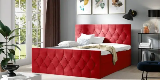Boxspringbett Schlafzimmerbett PETROS 180x200cm Stoff Alova Rot ansehen