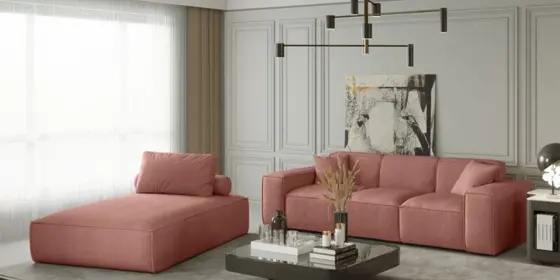 Sofa Set 2-teilig Sezlong und Sofa 3-Sitzer CELES in Stoff Scala Koralle ansehen