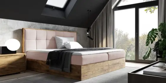 Boxspringbett Bett THANOS 180x200cm Lancelot Eiche Stoff Altrosa inkl Bettkasten ansehen