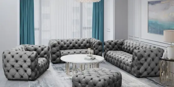 Sofaset Designersofa NATALIE 3-2-1 in Stoff Riviera Steel ansehen