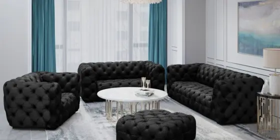 Sofaset Designersofa NATALIE 3-2-1 in Stoff Riviera Schwarz ansehen