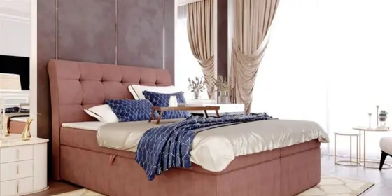 Boxspringbett Schlafzimmerbett DASIO 180x200cm Stoff Apricot inkl. Bettkasten ansehen