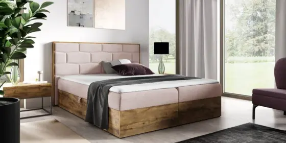 Boxspringbett Bett BEILA 180x200cm Lancelot Eiche Stoff Rosa inkl. Bettkasten ansehen