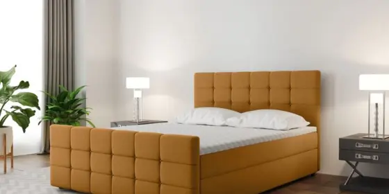 Boxspringbett Schlafzimmerbett SENON 180x200cm Stoff Senf inkl. Bettkasten ansehen