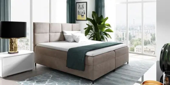 Boxspringbett Schlafzimmerbett NERA 180x200cm in Stoff Fresh Beige ansehen