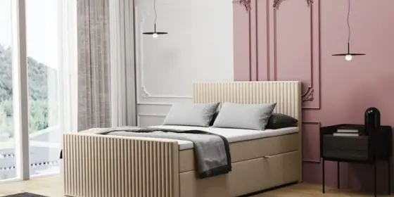 Boxspringbett Schlafzimmerbett MONTY 180x200cm in Stoff Monolith Creme ansehen