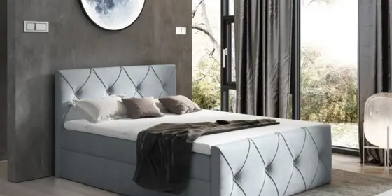 Boxspringbett Schlafzimmerbett LEWIS LUX 180x200cm in Stoff Matt Velvet Grau ansehen