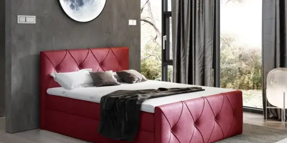 Boxspringbett Schlafzimmerbett LEWIS LUX 180x200cm in Stoff Monolith Weinrot ansehen