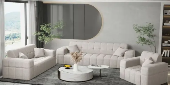 Sofaset Designersofa NANCY 3-2-1 in Stoff Neve Beige ansehen