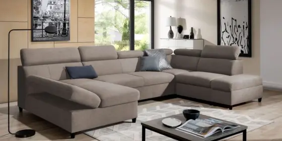 Wohnlandschaft Schlafsofa Sofa ANTON in Stoff Esito Sand Ottomane Links ansehen
