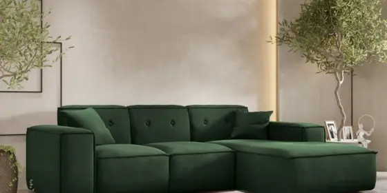 Ecksofa Designersofa CESINA Stoff Opera Velvet Dunkelgrün Ottomane Rechts ansehen