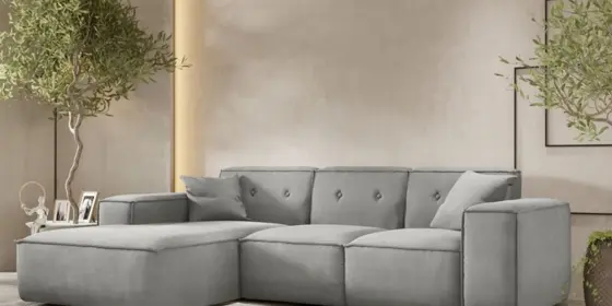 Ecksofa Designersofa CESINA Stoff Opera Velvet Steingrau Ottomane Links ansehen
