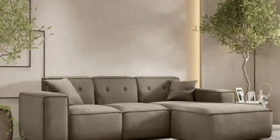 Ecksofa Designersofa CESINA Stoff Opera Velvet Taupe Ottomane Rechts ansehen