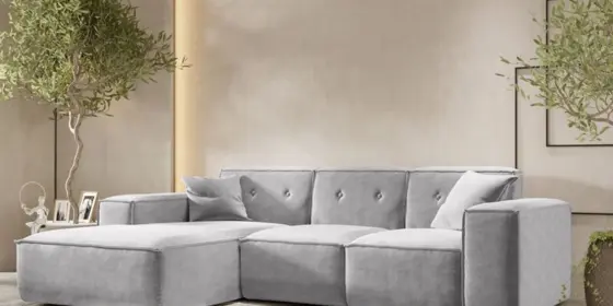 Ecksofa Designersofa CESINA Stoff Perfect Harmony Grau Ottomane Links ansehen