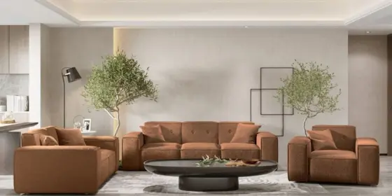 Sofaset Designersofa CESINA 3-2-1 in Stoff Ascot Bukla Rostbraun ansehen