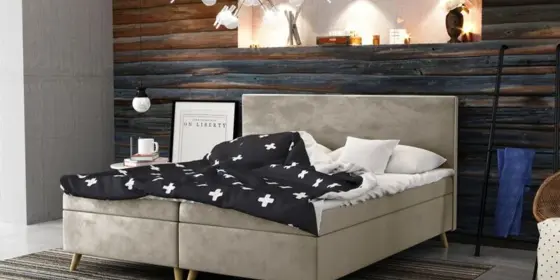 Boxspringbett Schlafzimmerbett Sileno 180x200cm in Stoff Riviera Beige ansehen