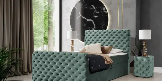 Boxspringbett Schlafzimmerbett HIMAL 180x200cm in Stoff Riviera Mint ansehen