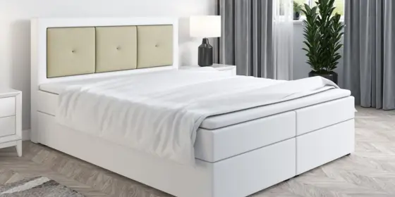 Boxspringbett Schlafzimmerbett MILES 180x200cm Weiss-Beige inkl. Bettkasten ansehen