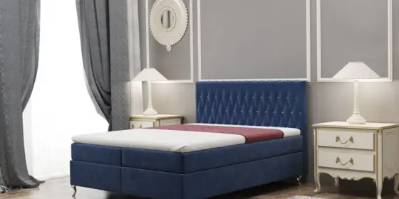 Boxspringbett Schlafzimmerbett ESME 180x200cm in Stoff Monolith Dunkelblau ansehen