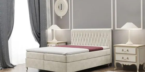 Boxspringbett Schlafzimmerbett ESME 180x200cm in Stoff Riviera Beige ansehen