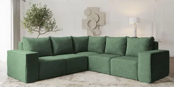 Ecksofa Designersofa ESTELLE in Stoff Abriamo Grün Seite Universal ansehen
