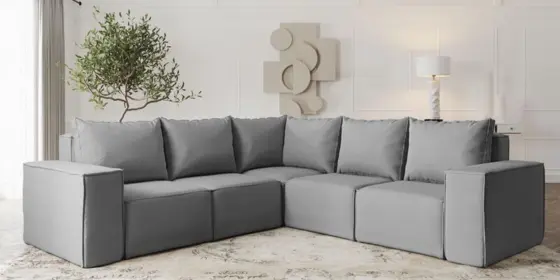Ecksofa Designersofa ESTELLE in Stoff Opera Velvet Grau Seite Universal ansehen