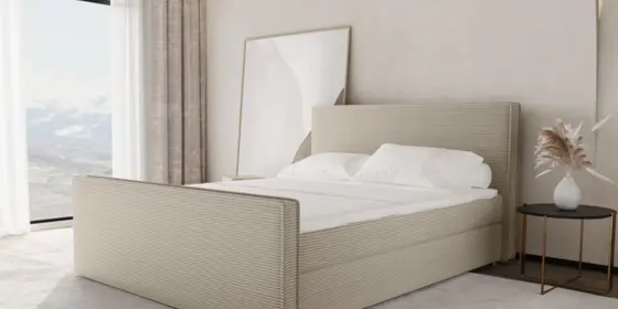 Boxspringbett Schlafzimmerbett CELES 180x200cm Stoff Poso Beige ansehen