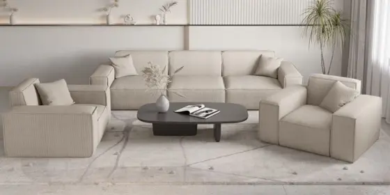 Sofaset Designersofa CELES PREMIUM 3-1-1 in Stoff Scala Hellbeige ansehen