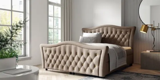 Boxspringbett Schlafzimmerbett TURHAN 180x200cm Stoff Elisa Velvet Cappuccino ansehen