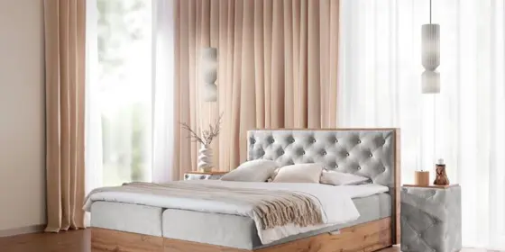 Boxspringbett Schlafzimmerbett MAXIMO 180x200cm in Stoff Torre Hellgrau ansehen