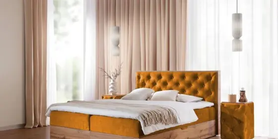 Boxspringbett Schlafzimmerbett MAXIMO 180x200cm in Stoff Torre Honiggelb ansehen