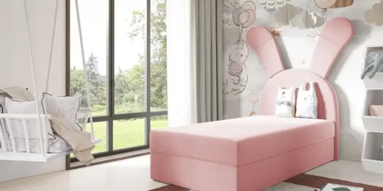 Kinderbett Polsterbett Bett MATILDA 100x200cm in Stoff Magic Velvet Rosa ansehen