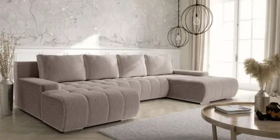 Wohnlandschaft Sofa mit Schlaffunktion VOGAR Stoff Poso Hellbraun ansehen