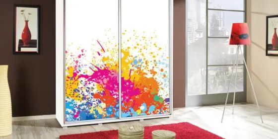 Kleiderschrank GILES Schwebetürenschrank mit Grafiken 155x215 cm ansehen