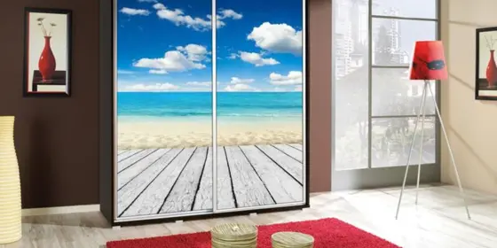 Kleiderschrank GILES Schwebetürenschrank mit Grafiken 155x215 cm ansehen