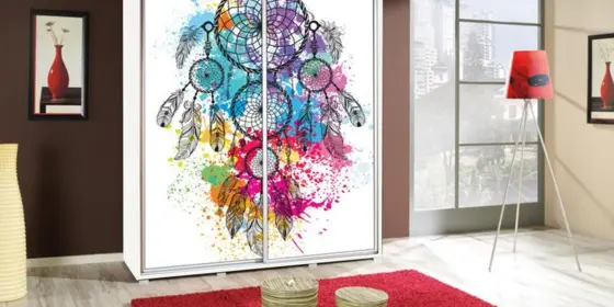 Kleiderschrank GILES Schwebetürenschrank mit Grafiken 155x215 cm ansehen
