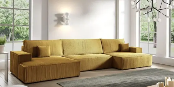 Wohnlandschaft Schlafsofa CORUNIA Stoff Poso Honiggelb ansehen